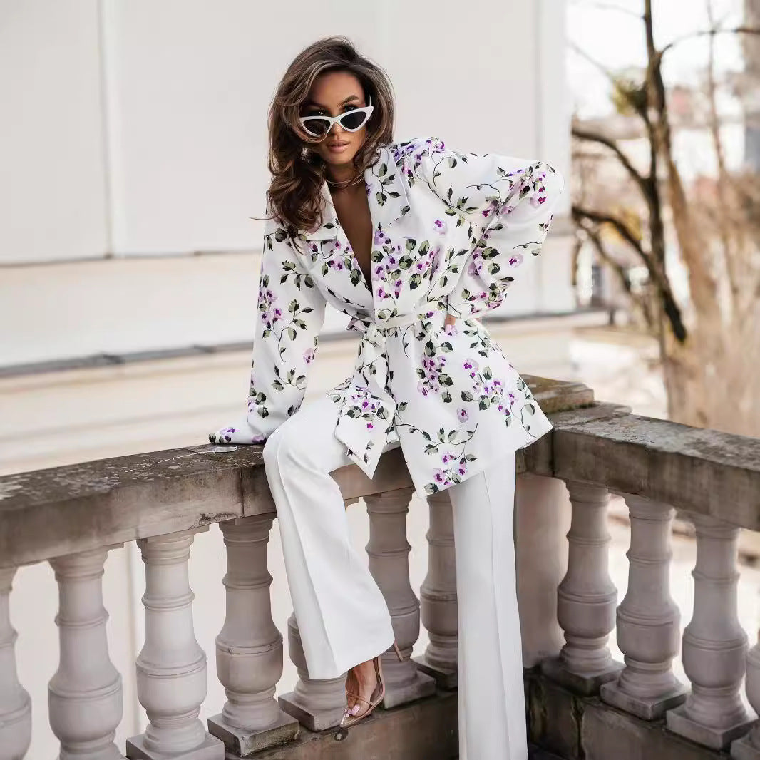 Dames Élégante Veste Imprimé Léopard avec Ceinture Chic und Stil