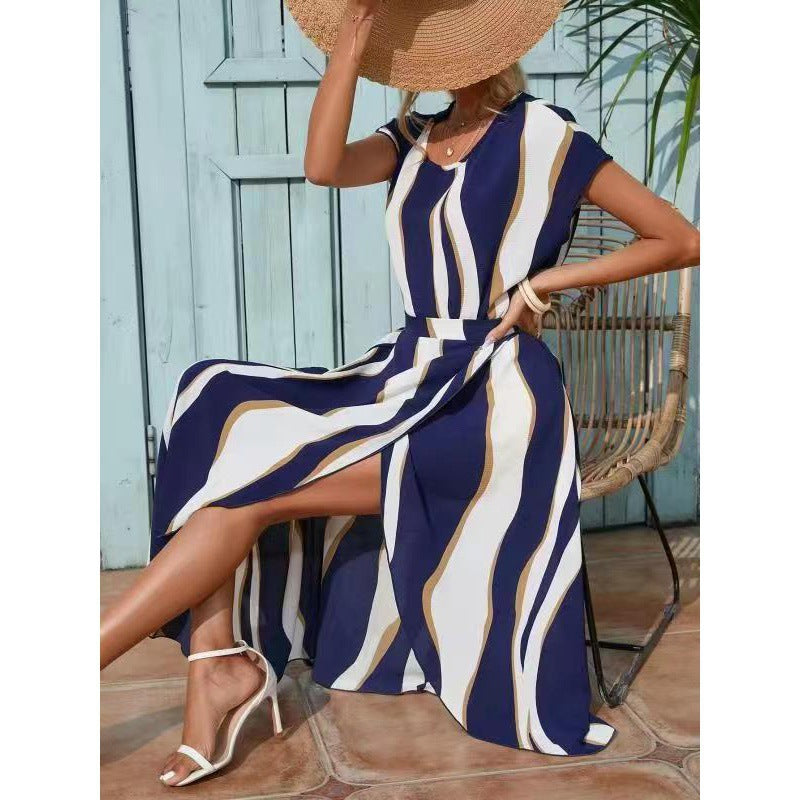 Femmes Robe Maxi Élégante avec Fente Latérale et Silhouette Fluide Chic und Stil