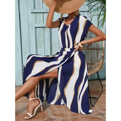 Femmes Robe Maxi Élégante avec Fente Latérale et Silhouette Fluide Chic und Stil