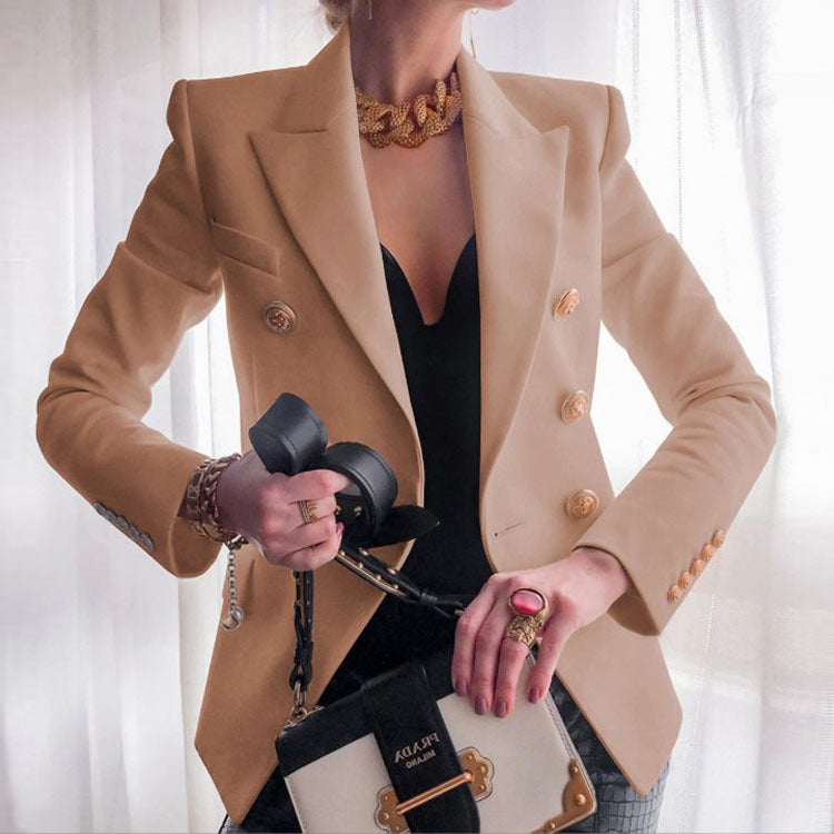 Women's elegant double-breasted blazer with golden buttons Chic and Style