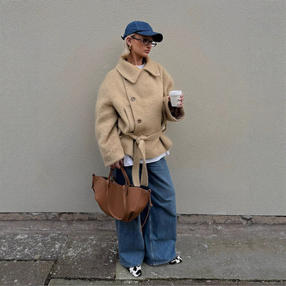 Dames chaude et stylée veste en laine oversized Chic und Stil