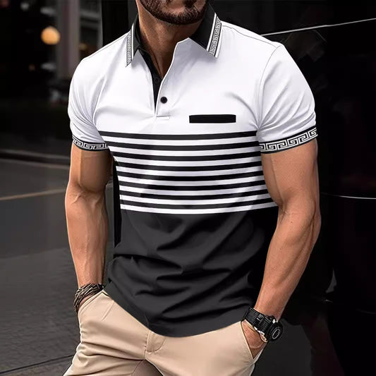 Men's Graphic Striped Short Sleeve Polo Shirt Chic and Style