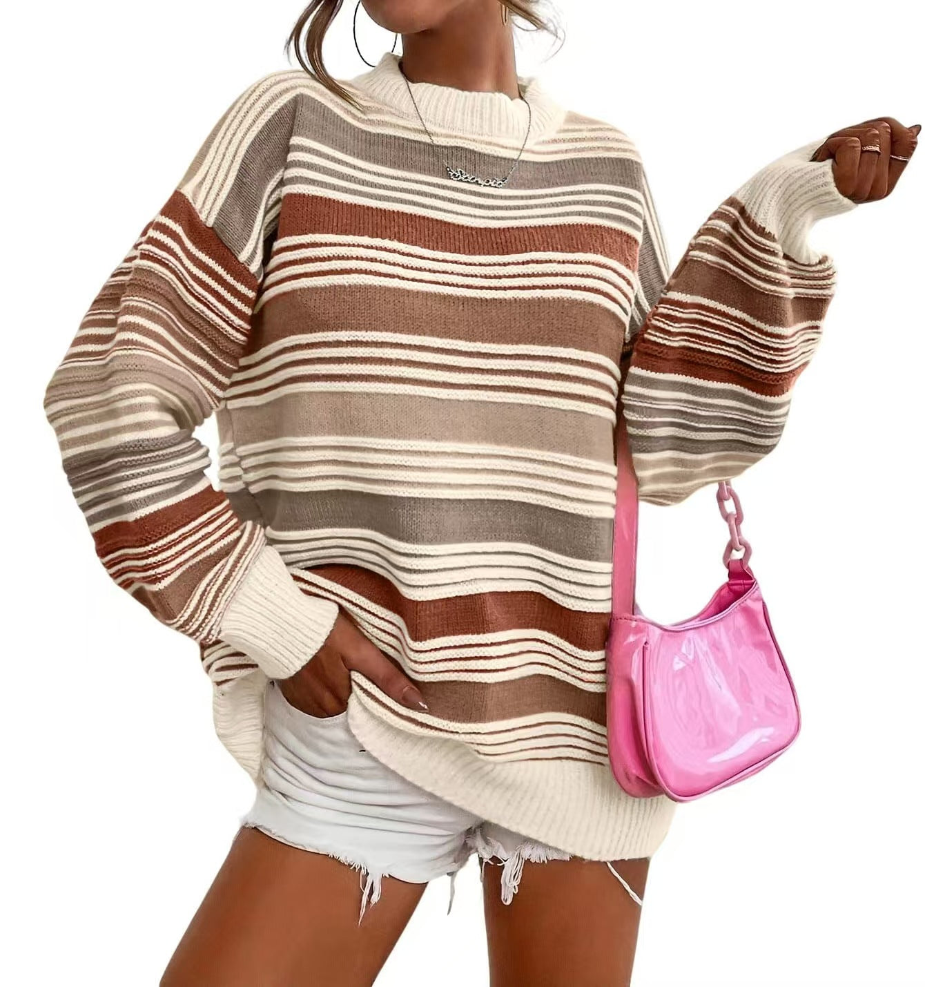 Pull-over oversized rayé pour femmes avec encolure ronde et coupe décontractée Chic und Stil