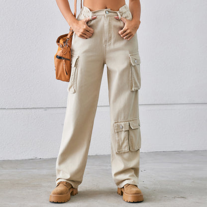 Women's High Waist Cargo Pants with Practical Pockets Chic und Stil