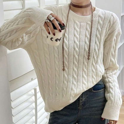 Pull en gros tricot pour dames avec motif en torsades et manches larges Chic und Stil