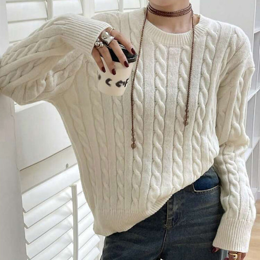 Pull en gros tricot pour dames avec motif en torsades et manches larges Chic und Stil