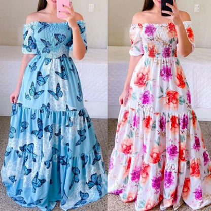 Robe Maxi Volants Off-Shoulder Chic und Stil pour Femmes
