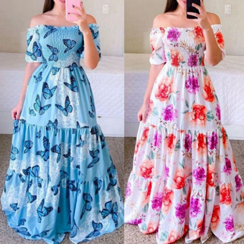 Robe Maxi Volants Off-Shoulder Chic und Stil pour Femmes