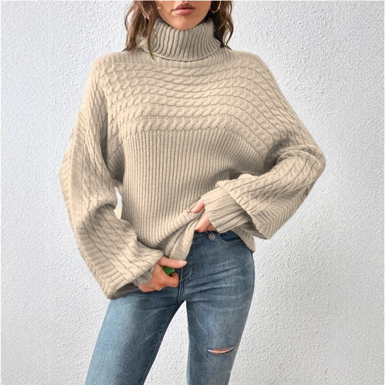 Dames Pull à col roulé confortable avec design texturé Chic und Stil