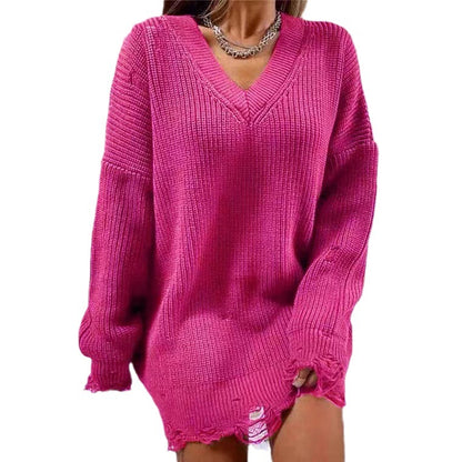 Pull décontracté pour femmes en style oversize avec décolleté en V et franges décontractées Chic und Stil
