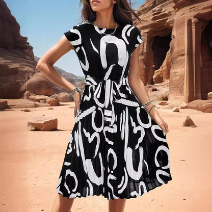 Femmes Robe Midi Élégante avec Ceinture à Liens Chic und Stil
