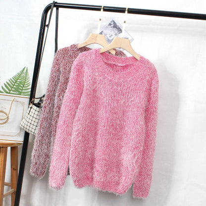 Women's Fluffy Knit Sweater with Chic and Stylish Round Neck