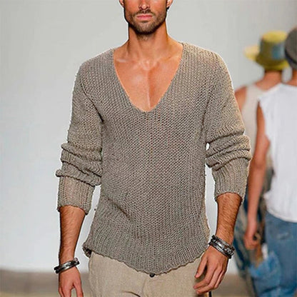 Pull décontracté pour homme en tricot avec décolleté en V profond et coupe confortable Chic und Stil
