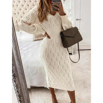 Robe en tricot pour femmes avec motif semi-transparent et élégant décolleté en V Chic und Stil