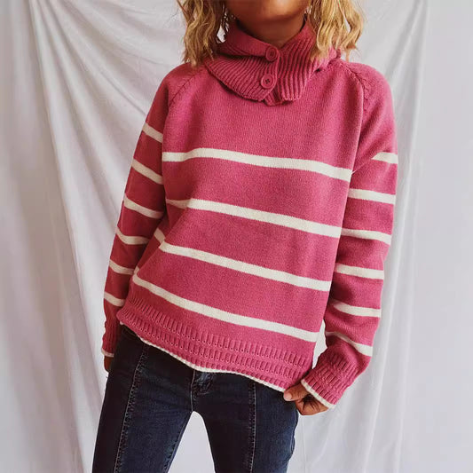 Pull décontracté pour femmes avec col structuré et motif rayé tendance Chic und Stil