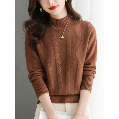 Pull femme en gros tricot avec un élégant motif torsadé et un col haut Chic und Stil