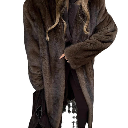 Dames élégant et moelleux long manteau en fausse fourrure Chic und Stil
