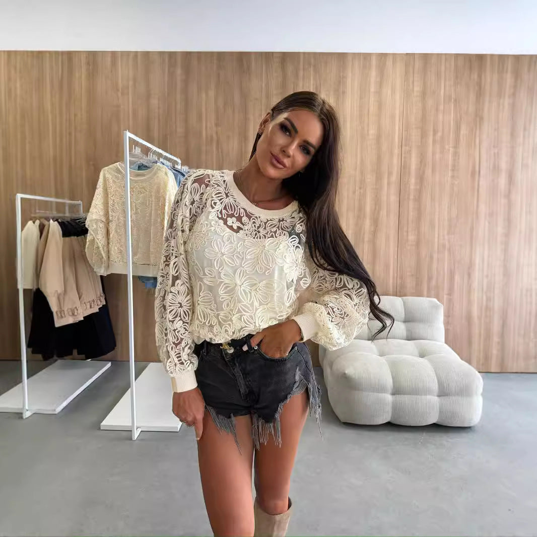 Dames Pull en dentelle brodé Chic und Stil