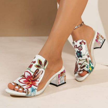 Mules à brides pour femmes avec design floral et confortable talon bloc Chic und Stil