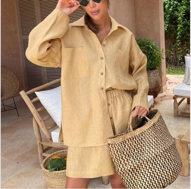 Chemisier à boutons décontracté pour femmes et ensemble de shorts à taille élastique Chic und Stil