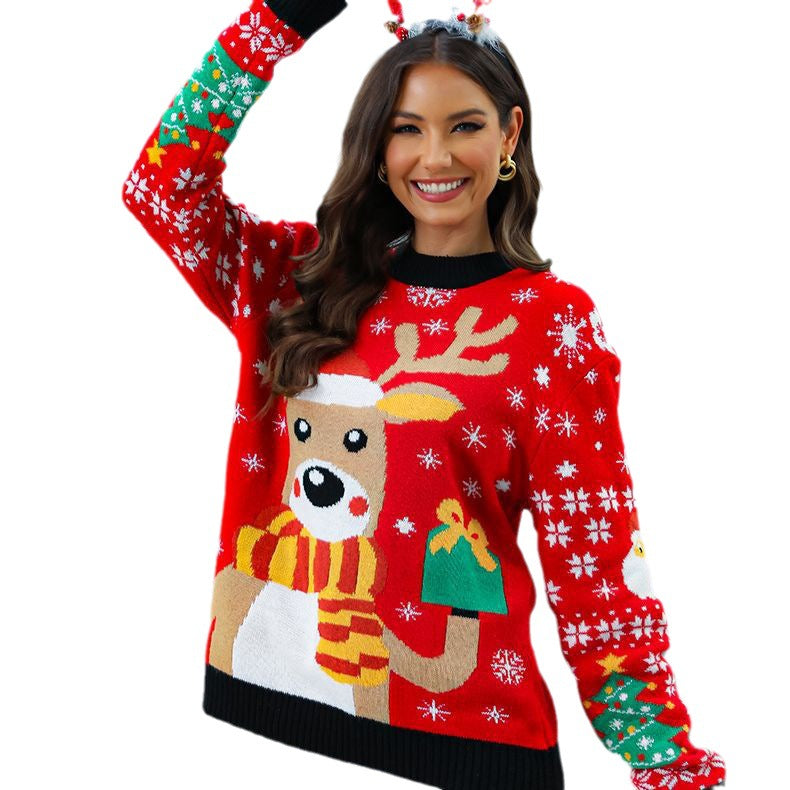 Pull en tricot de Noël pour femmes avec un design de renne festif et des motifs colorés détaillés Chic und Stil