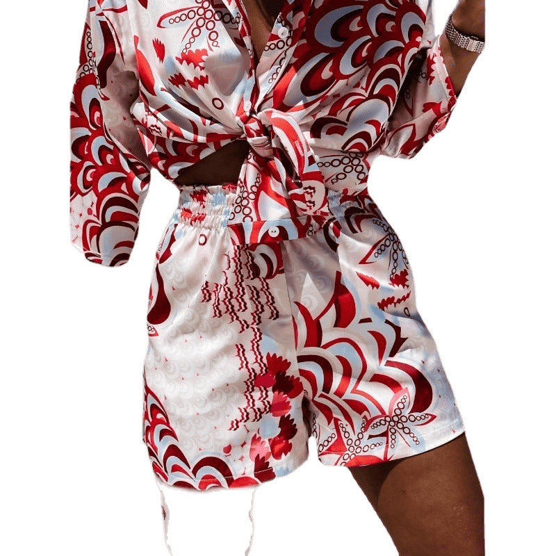 Dames Ensemble de Plage Crop Tie-Front Chic und Stil