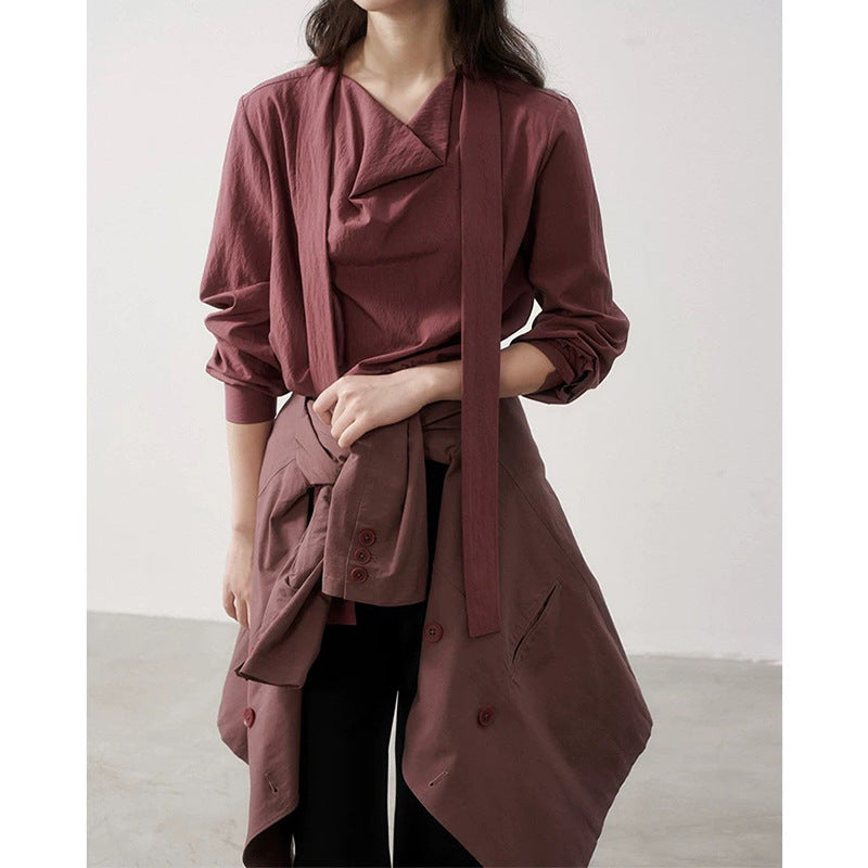 Blouse à col drapé à manches longues Chic und Stil pour femmes