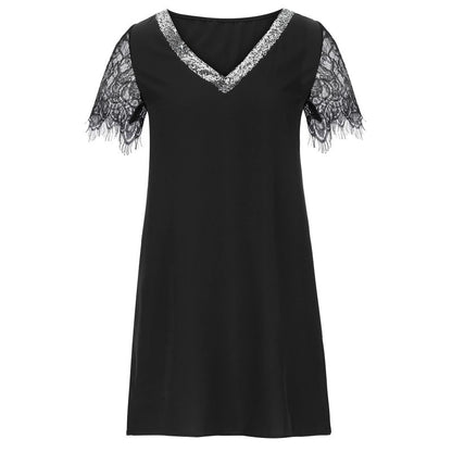 Robe shift élégante à décolleté en V pour femmes avec manches en dentelle Chic und Stil