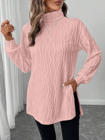 Ladies cozy turtleneck pullover with honeycomb pattern Chic and Style