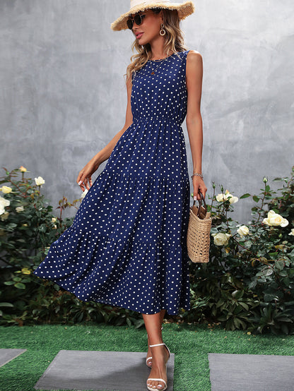 Robe maxi femme avec des pois et des détails volants Chic und Stil