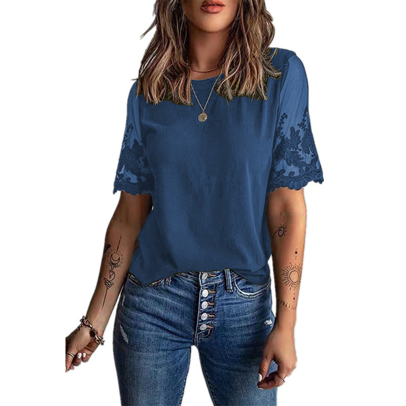 Dames élégant T-shirt avec dentelle aux manches Chic und Stil