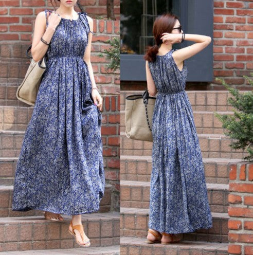 Robe maxi bohème pour femmes avec haut plissé et taille réglable Chic und Stil