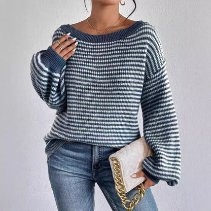 Pull-over tricot surdimensionné pour femmes avec col en V et motif décoratif Chic und Stil