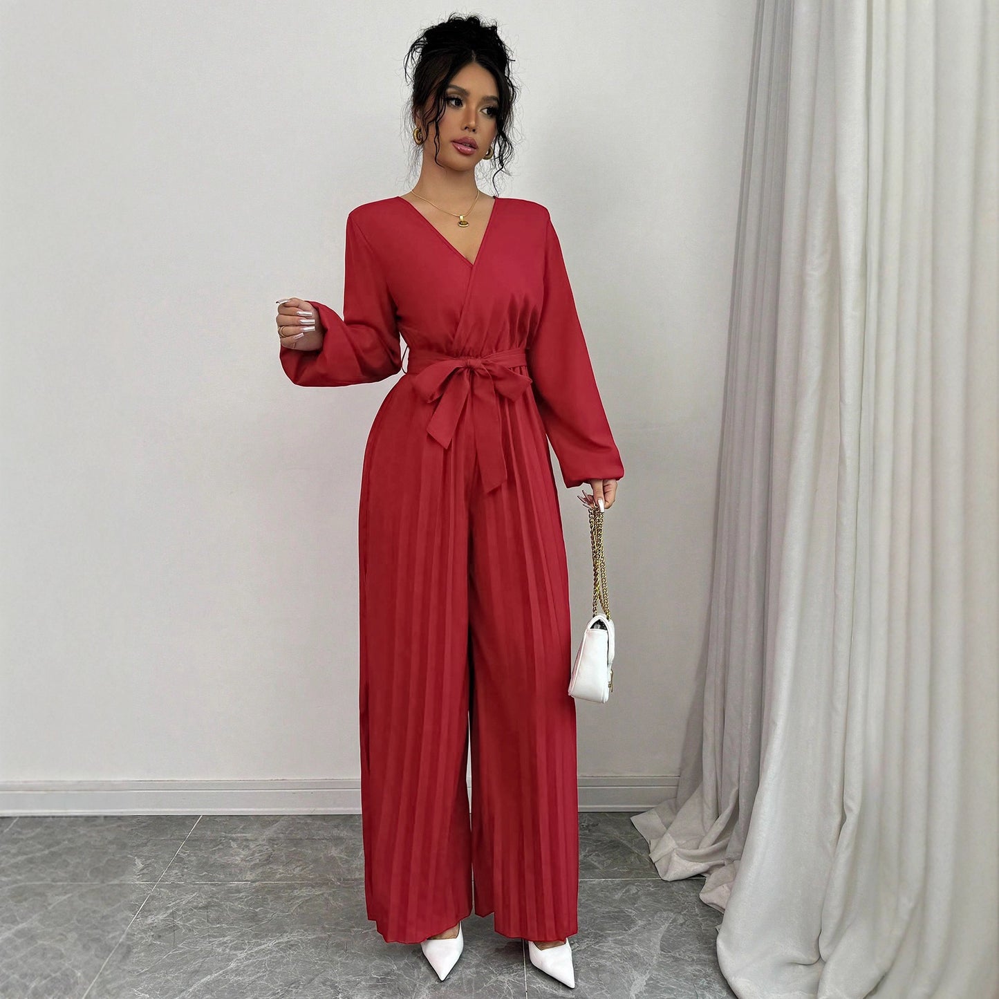 Dame Combinaison élégante avec ceinture réglable et coupe plissée Chic und Stil