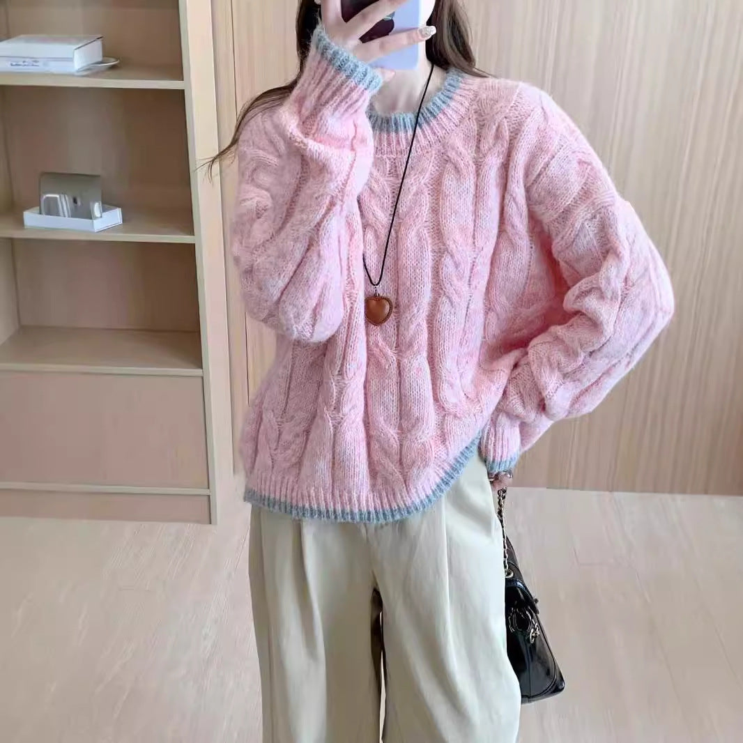 Dames grosse tricot pull avec motif en torsades et encolure ronde Chic und Stil