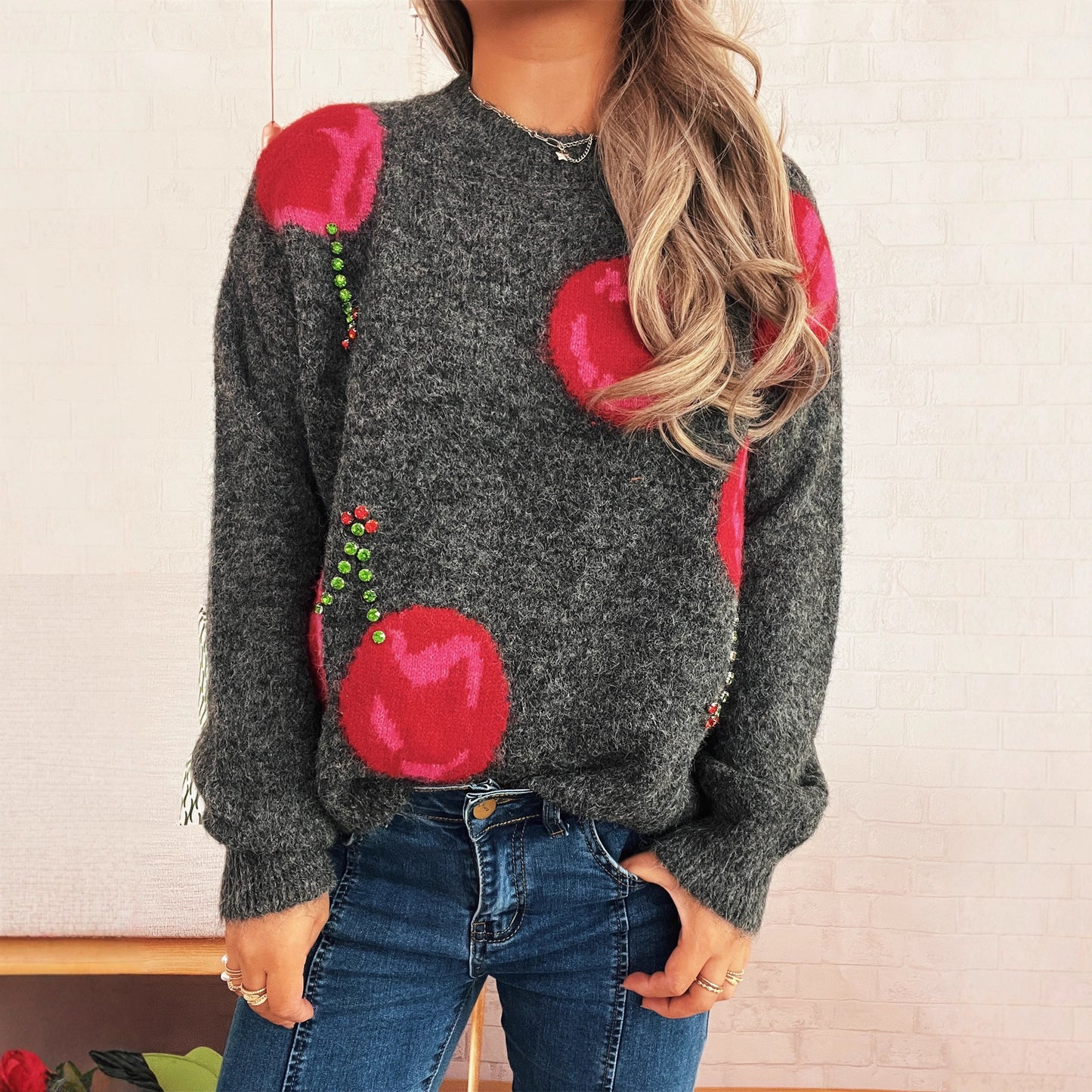 Pull à tricoter pour femmes avec motif cœur créatif et matériau doux Chic und Stil
