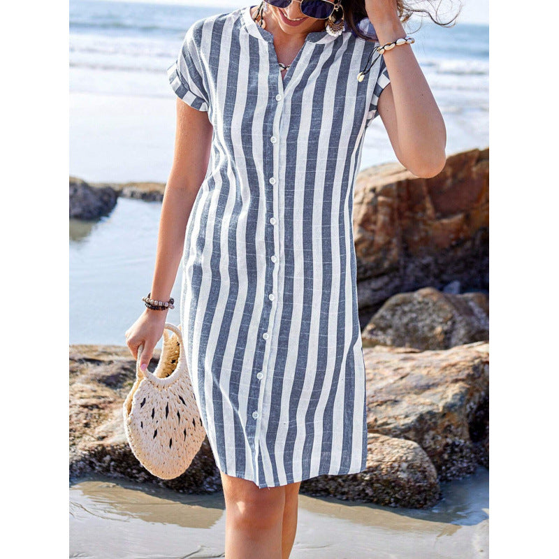 Robe chemise rayée pour femmes en léger tissu en lin Chic und Stil