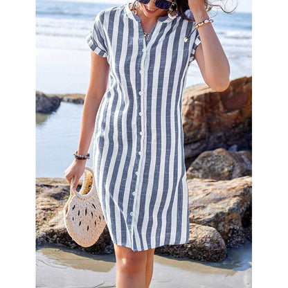 Robe chemise rayée pour femmes en léger tissu en lin Chic und Stil