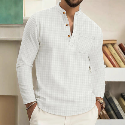 Chemise à manches longues pour hommes avec col montant moderne et poche poitrine pratique Chic und Stil