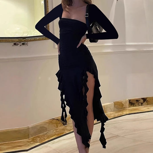 Robe de soirée élégante et sculptante pour femmes avec volants et haut assorti Chic und Stil
