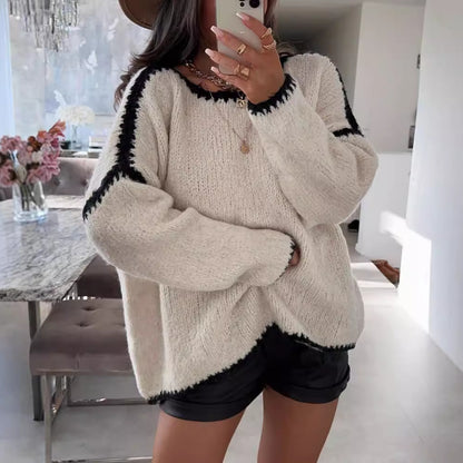 Pulls en grosse maille pour femmes avec finitions contrastées et coupe décontractée Chic und Stil