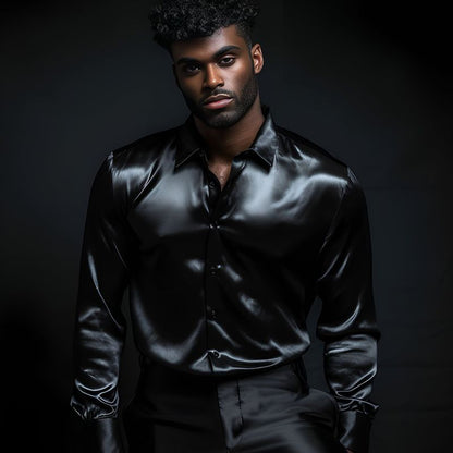 Chemise pour hommes en satin brillant avec col moderne Chic und Stil