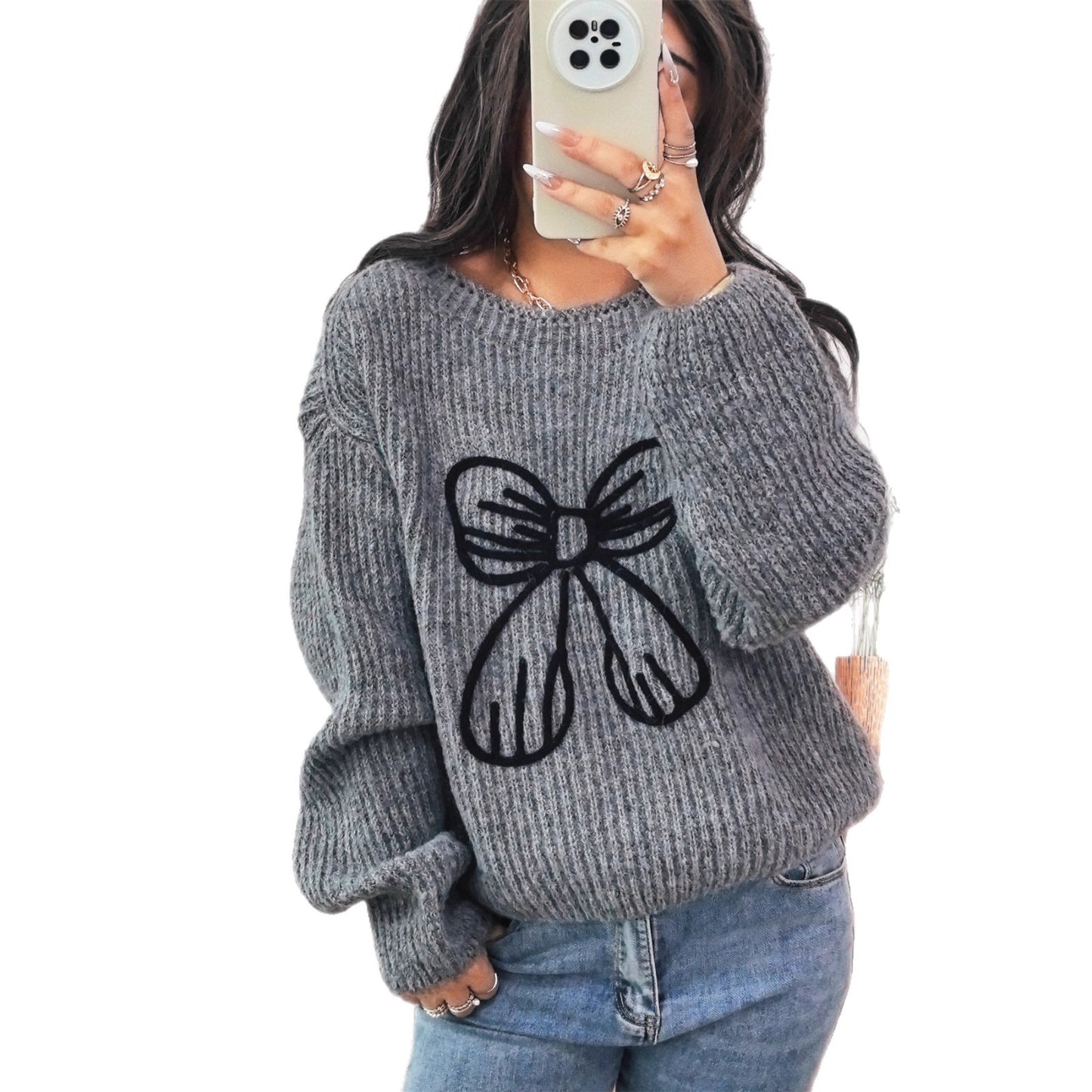 Pull en grosse maille pour femmes avec motif de nœud ludique Chic und Stil