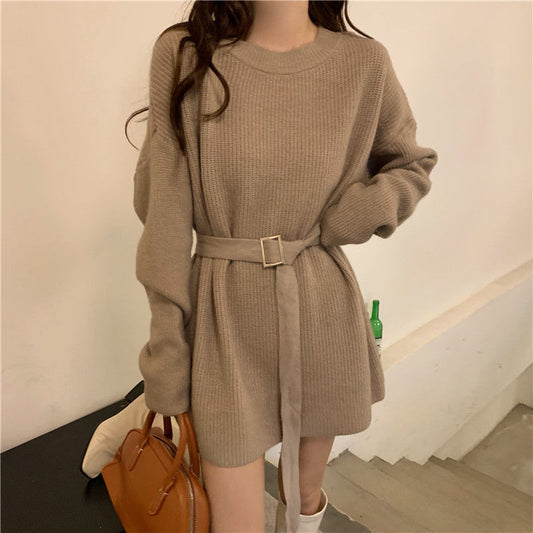 Robe en tricot pour femmes avec ceinture ajustée et motif côtelé moderne Chic und Stil