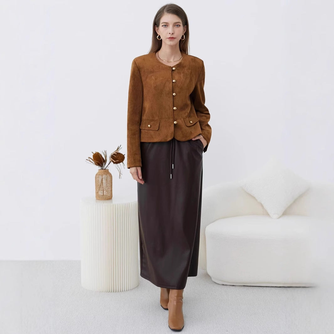 Dames élégante blouse avec finition en suède texturé Chic und Stil