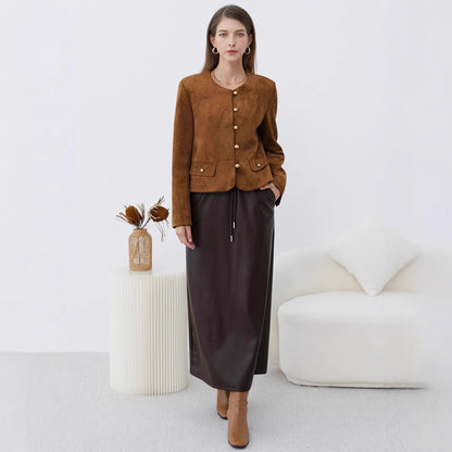 Dames élégante blouse avec finition en suède texturé Chic und Stil