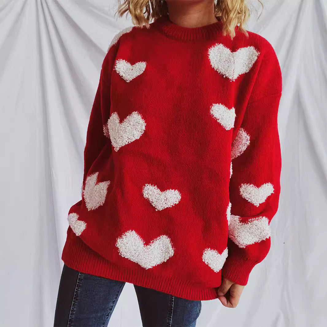 Pull femme avec motif en cœur et applications moelleuses Chic und Stil