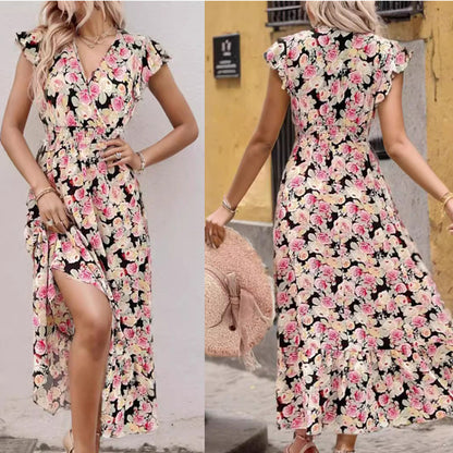Dames Élégant Floral Fente Haute Maxi Robe Chic und Stil