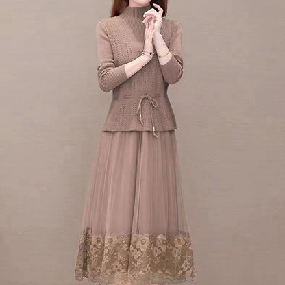 Robe élégante en tricot et tulle pour femmes avec finition en dentelle florale Chic und Stil