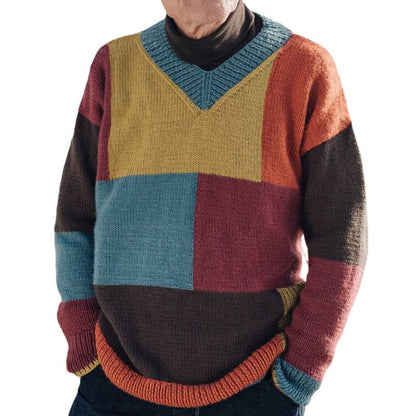 Pull en tricot à motifs pour hommes avec design à blocs de couleurs et décolleté en V moderne Chic und Stil